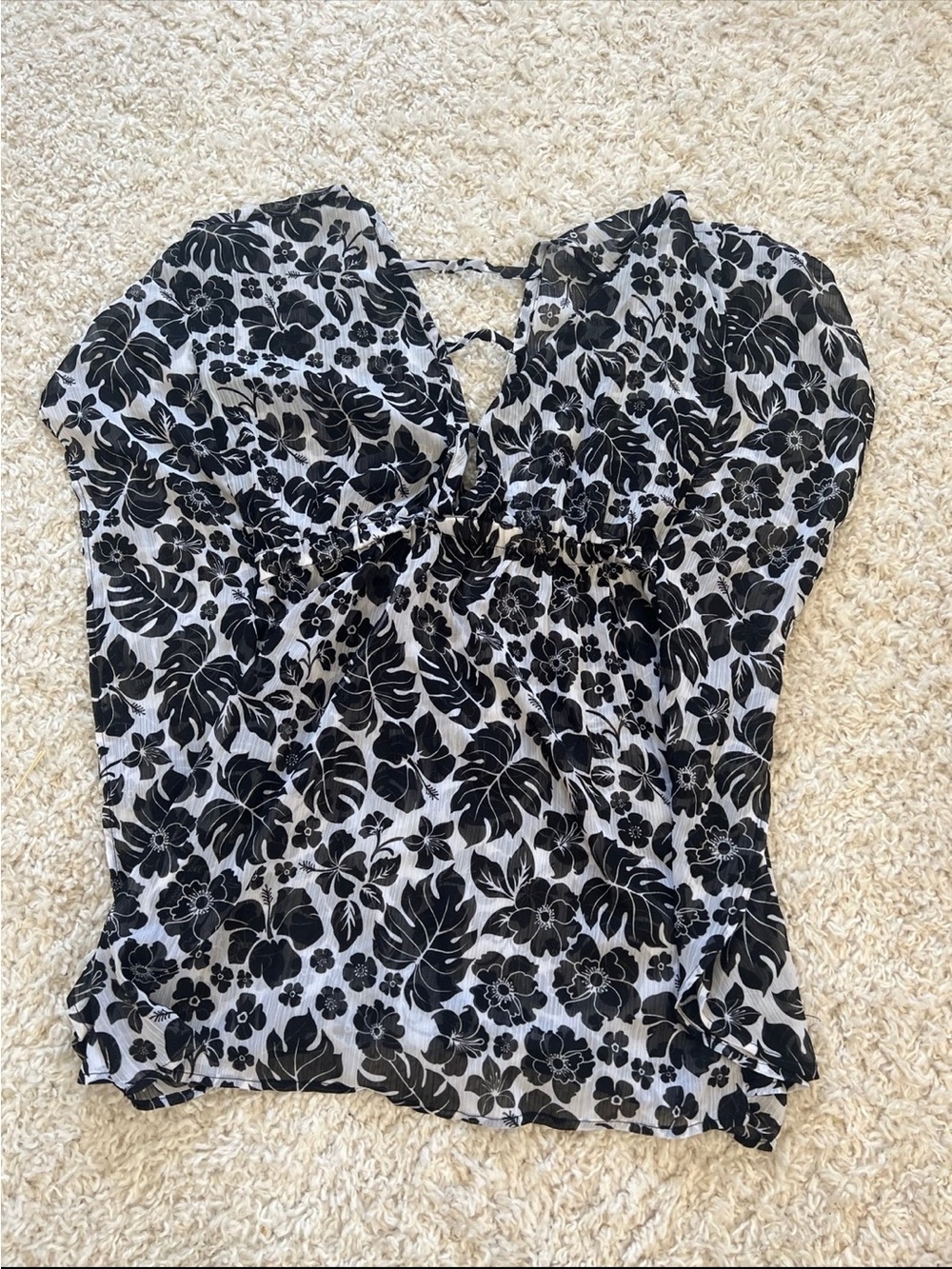VENUS Black & White Floral Tie-Back Camisole